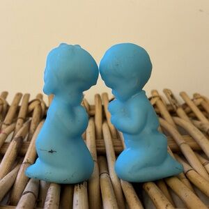 Pair of Fenton Praying Children in Blue Glass